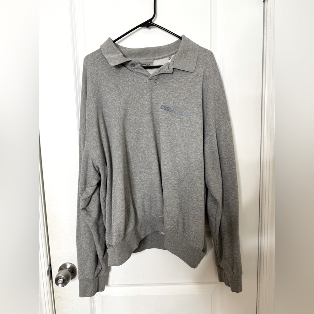 Grey fear of God essentials long sleeve polo L